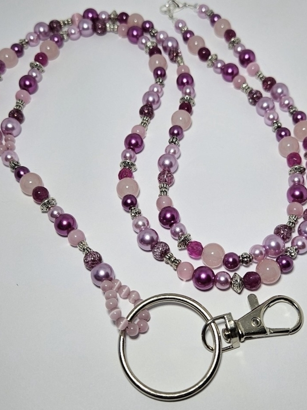 Pink & Purple Beaded Lanyard with Key Ring - Women Accessories